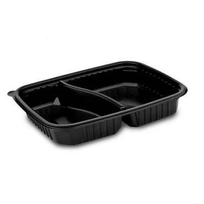 Fekete ovál kétrészes elviteles PP doboz 1200 ml (250x185x40 mm)