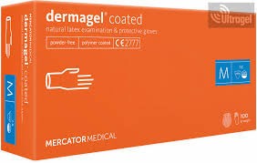 MERCATOR Dermagel coated kopolimeres latexpúdermentes vizsgálókesztyű  L,XL 100db/doboz
