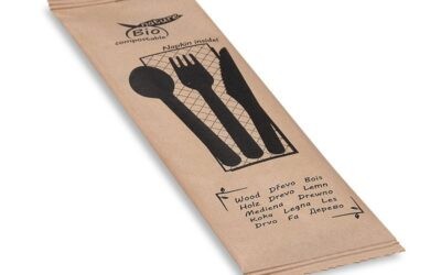 Fa kanál,villa,kés, natúr szalvéta 16,5 cm  papírtasakban csomagolva