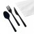 Csomagolt evőeszköz készlet Superior villa+kés+kanál+2 rétegű szalvéta, fekete, 180 mm (GP)
